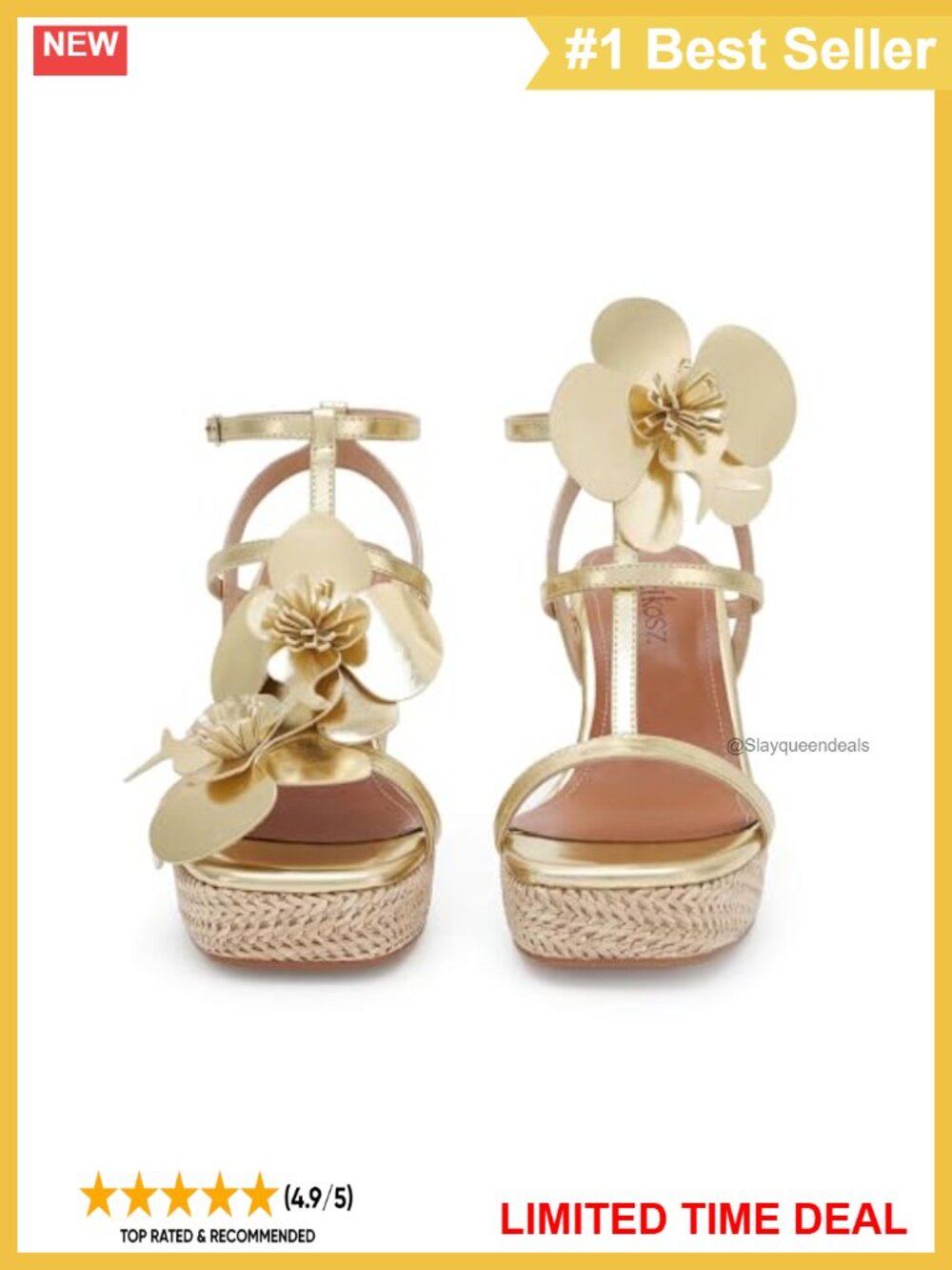 Women's Raffia Wedge Sandals Platform Heels Ankle Strap Buckle Floral